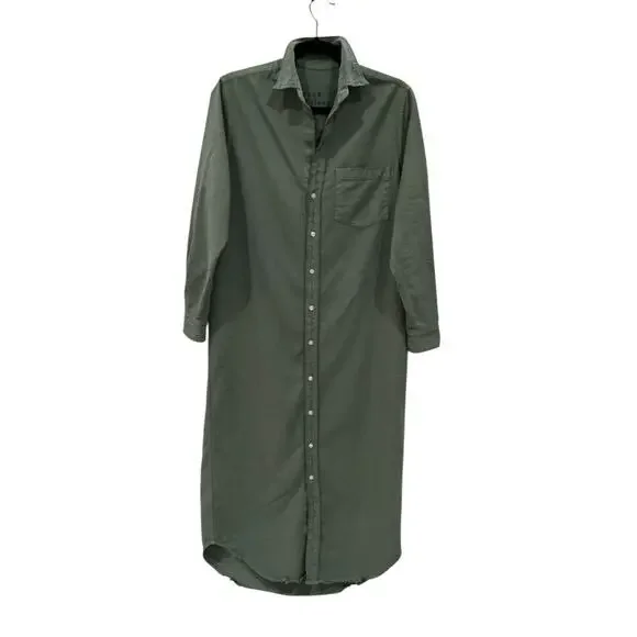 Frank & Eileen Famous Denim Rory Dress Maxi Shirtdress In Thyme Green Size XS - Picture 4 of 14